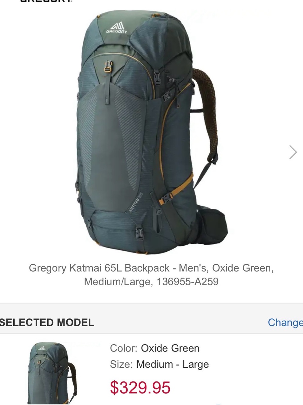 Gregory Katmai 65L Backpack in Oxide Green-New No Tags